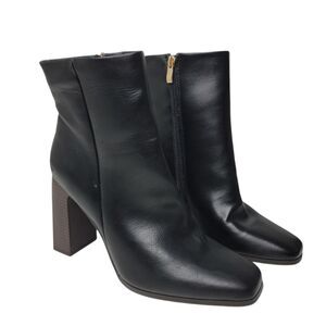 JustFab Size 10 Black Amber Block Heeled Square Toe Bootie with Zipper Closure